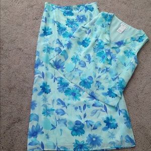 WORTHINGTON Maxi Skirt Sleeveless Top Aqua Blue Floral Set Size 6